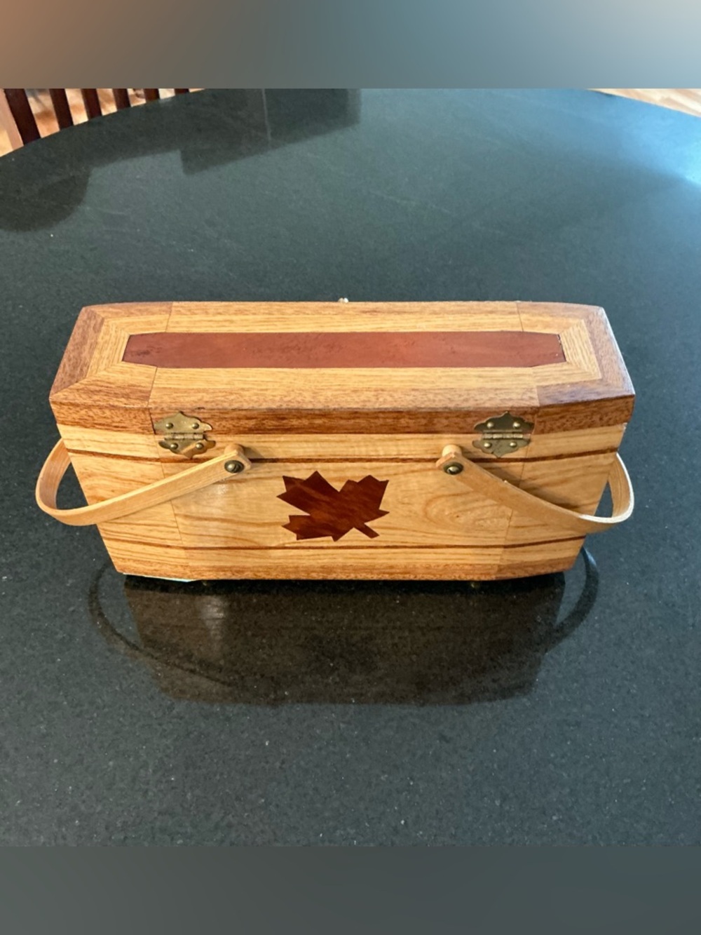 Wooden Box Purse with Maple Leaf Inlay